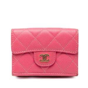 CHANEL Authentic Pink Caviar Leather Logo Wallet